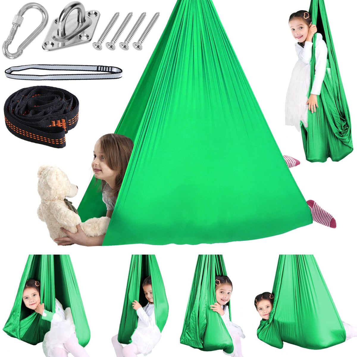 Chihee columpio frontal mostrando hamaca sensorial y forma envolvente