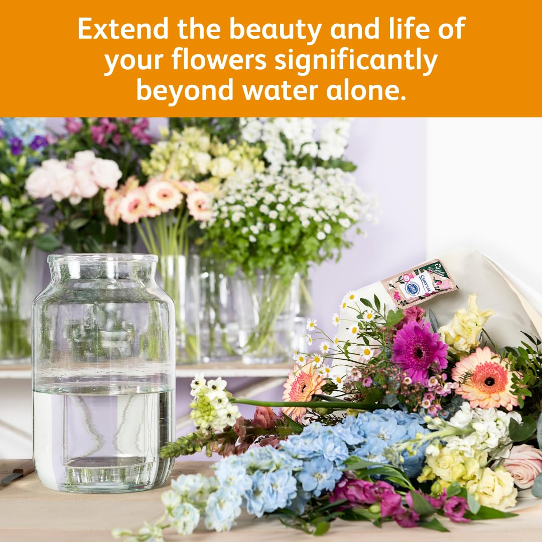 Sobre Chrysal disolviéndose en agua para preparar la solución floral