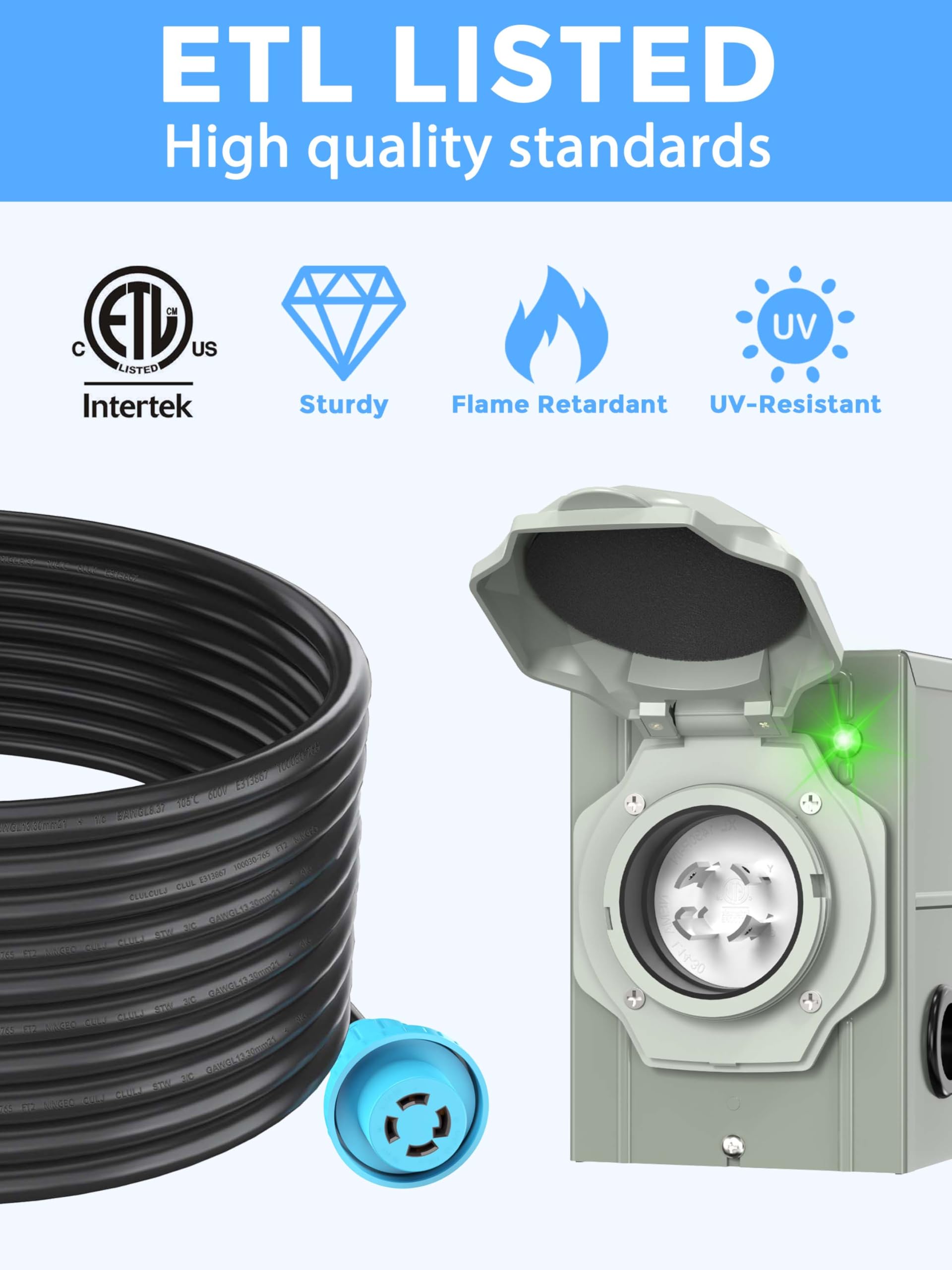CircleCord cable en obra conectado a generador, suministro temporal seguro