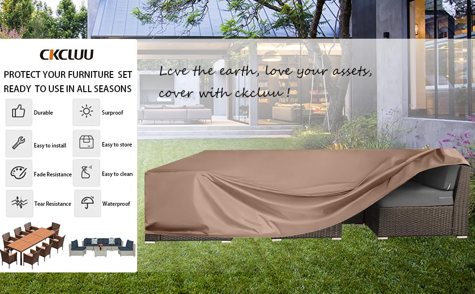 CKCLUU estilo de vida en jardín con funda protegiendo los muebles