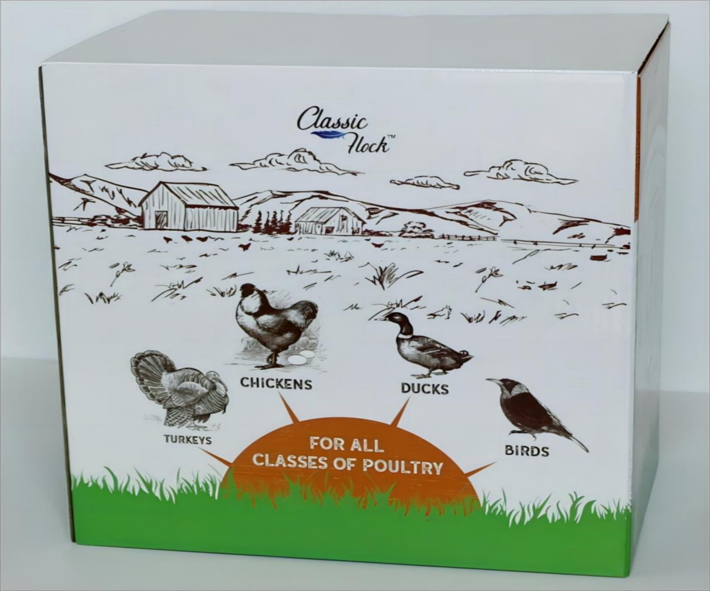 Classic Flock paquete en jardín con aves alrededor, ideal para entornos de crianza doméstica