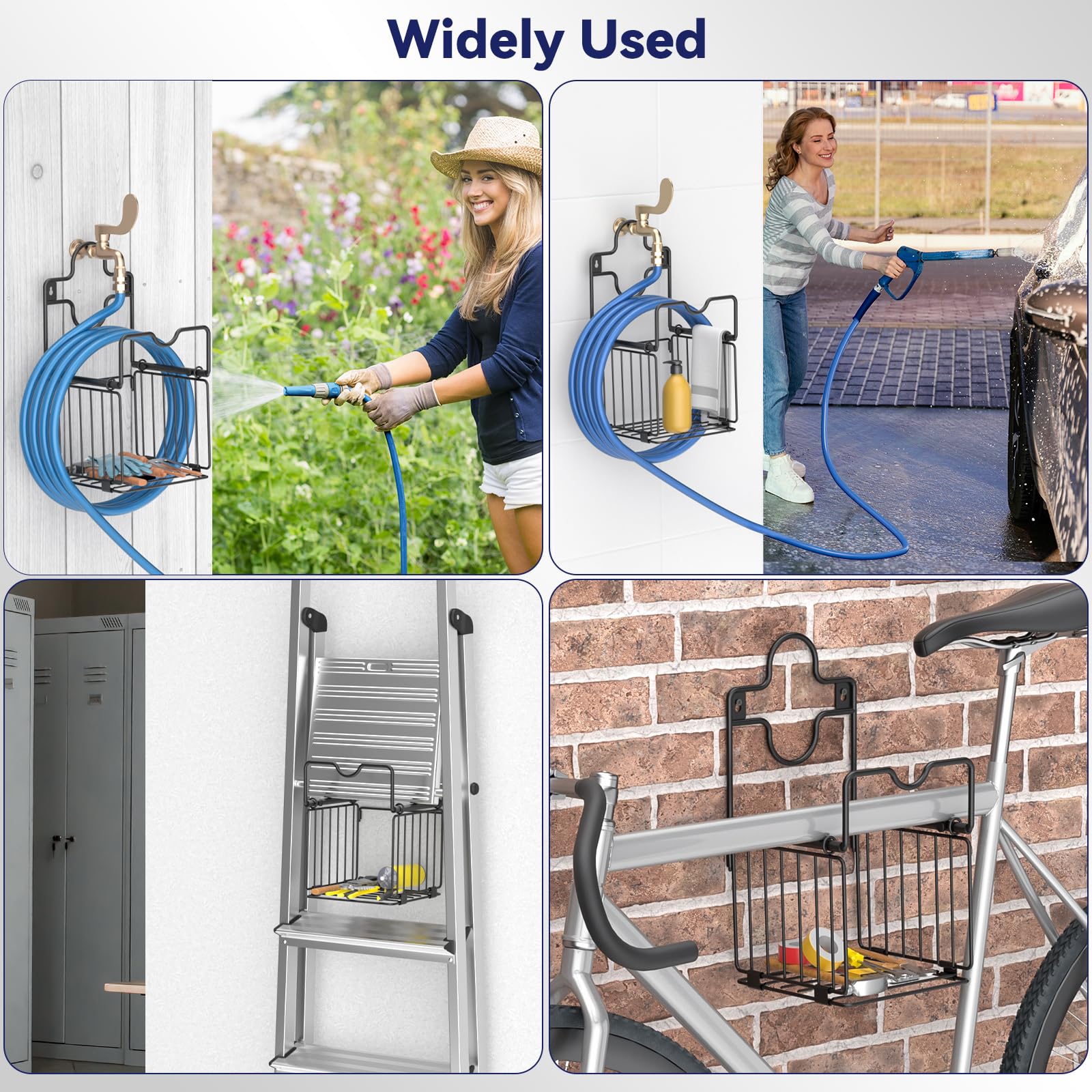 CLESOO manguera y accesorios almacenados en la cesta optimizando espacio