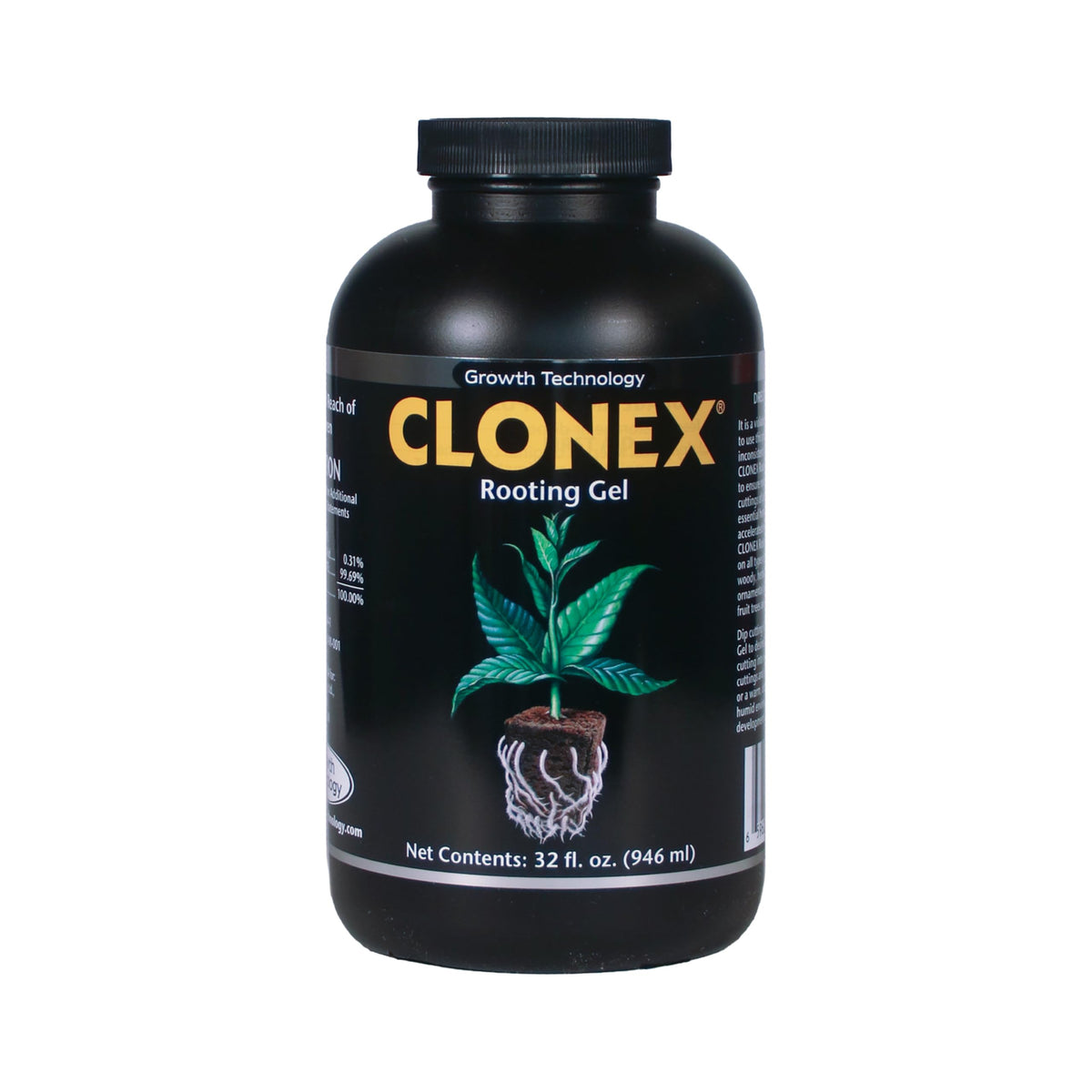 Clonex gel enraizante frasco delantero mostrando etiqueta y volumen, confianza profesional