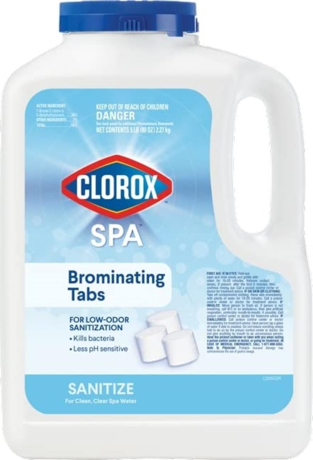 CLOROX Pool&Spa paquete frontal 5 lb mostrando etiqueta y beneficios