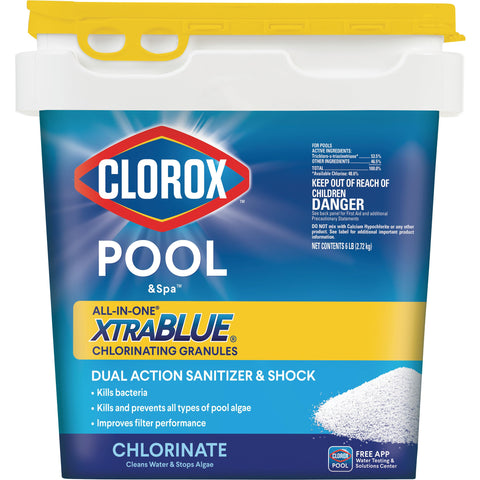 CLOROX Pool&Spa vista frontal del envase mostrando la marca y beneficio de desinfección