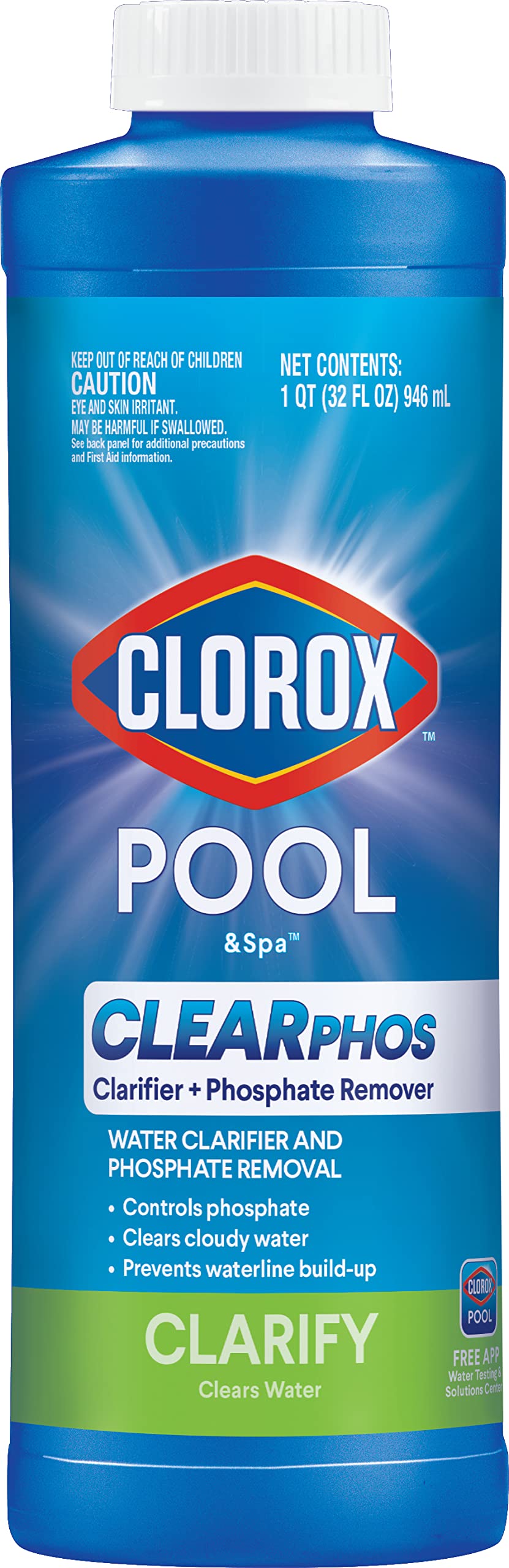 CLOROX Pool&Spa envase frontal claro mostrando etiqueta y beneficios