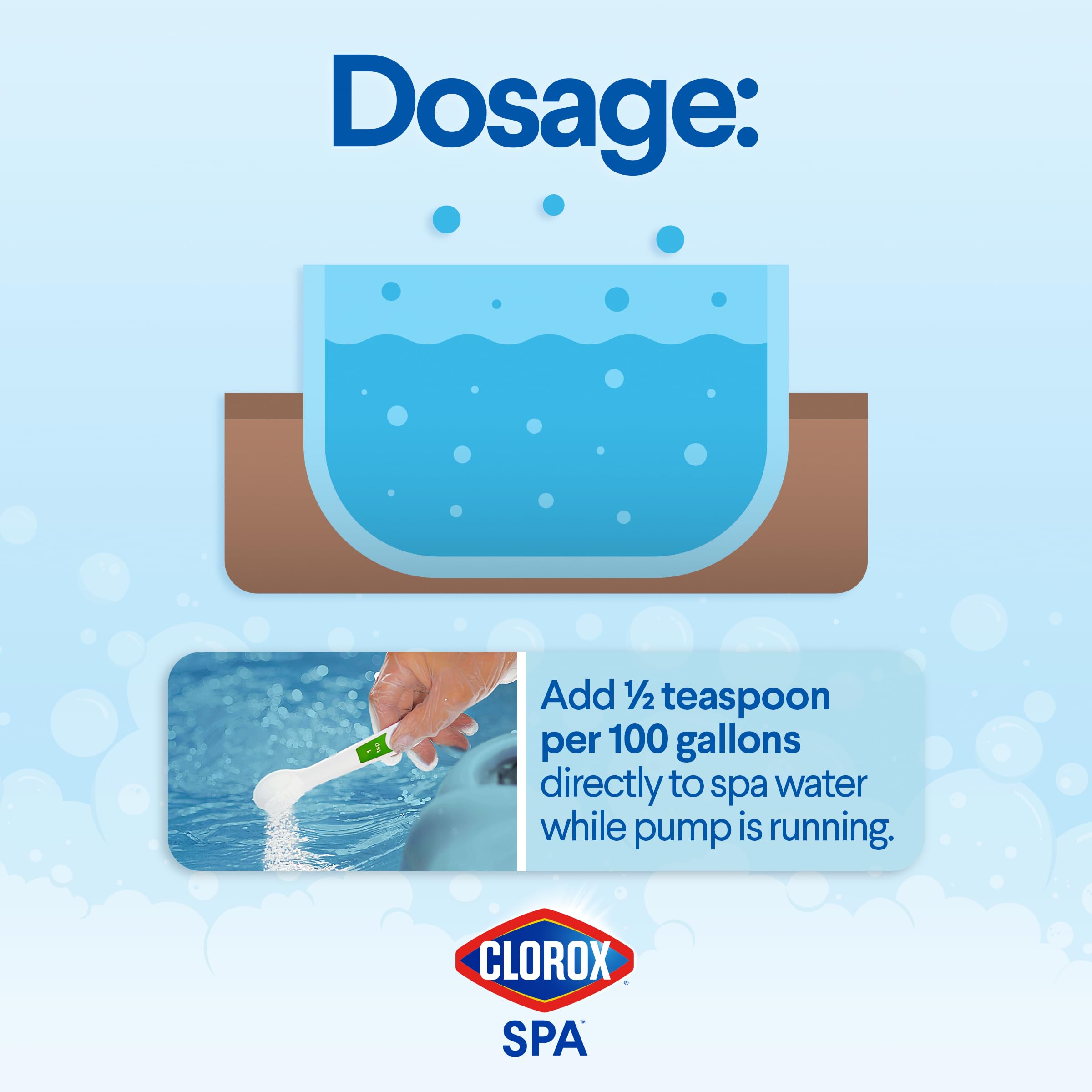 Clorox Pool&Spa envase al lado de una regla para comparar tamaño práctico