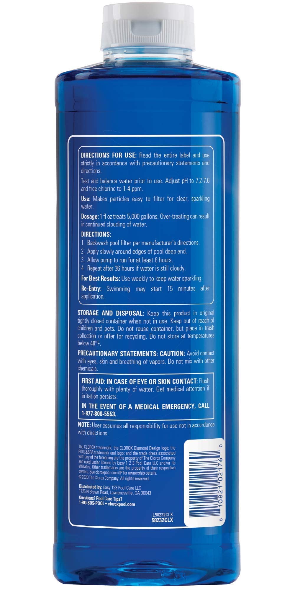 CLOROX Pool&Spa textura del líquido clarificador resaltando concentración