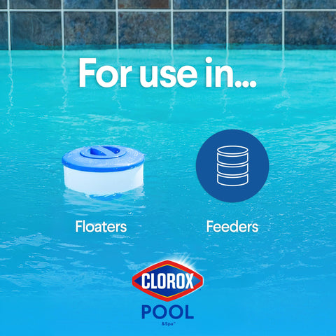 Clorox Pool&Spa tabletas en dispensador flotante indicando liberación continua de cloro