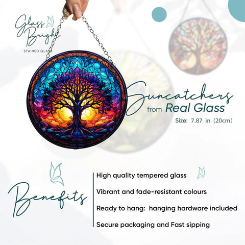 Generic Colorful Tree of Life Suncatcher en ambiente decorativo aportando luz y color a la sala