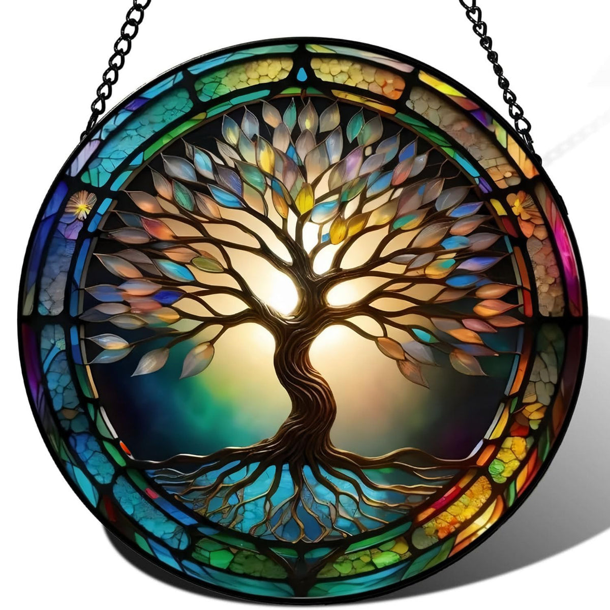 Generic Colorful Tree of Life Suncatcher vista frontal con colores vibrantes y diseño visible