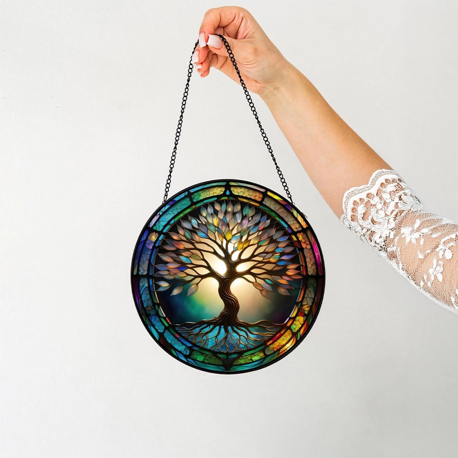 Generic Colorful Tree of Life Suncatcher ganchos y accesorios incluidos para instalación segura