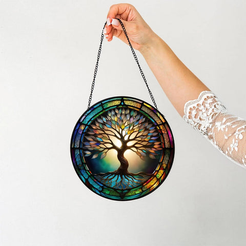 Generic Colorful Tree of Life Suncatcher ganchos y accesorios incluidos para instalación segura