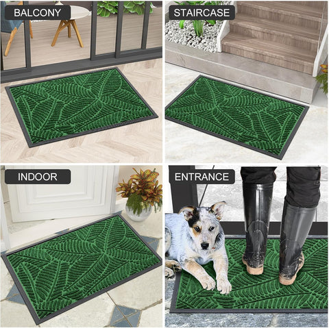 Colorxy felpudo en entrada exterior resistiendo barro y condiciones climáticas