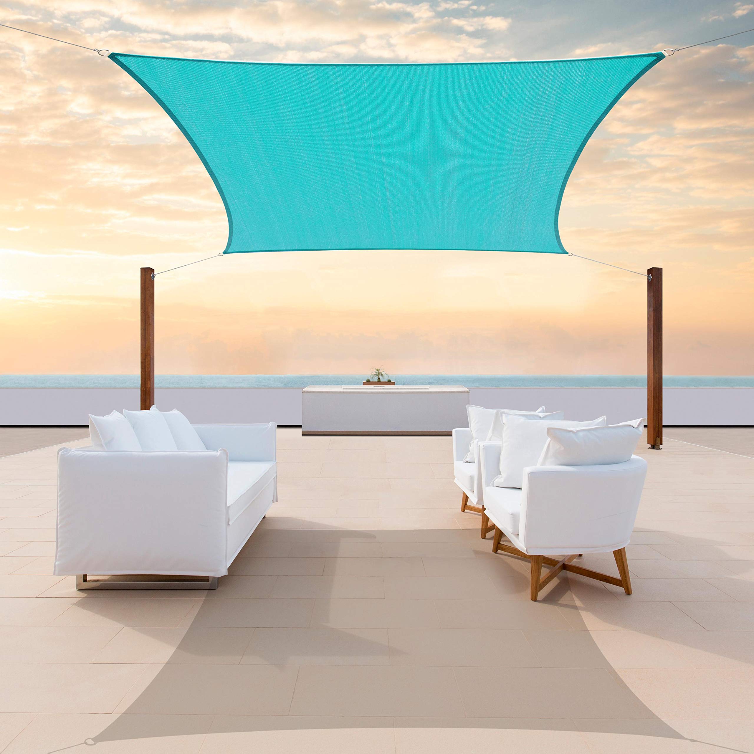 ColourTree vela de sombra frontal mostrando color turquesa y protección solar
