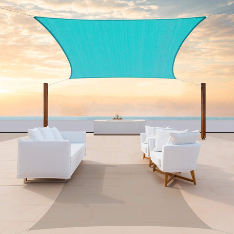 ColourTree vela de sombra frontal mostrando color turquesa y protección solar