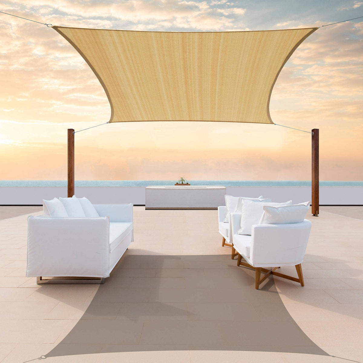 ColourTree vista frontal de la vela 8x14 mostrando cobertura y color sand beige