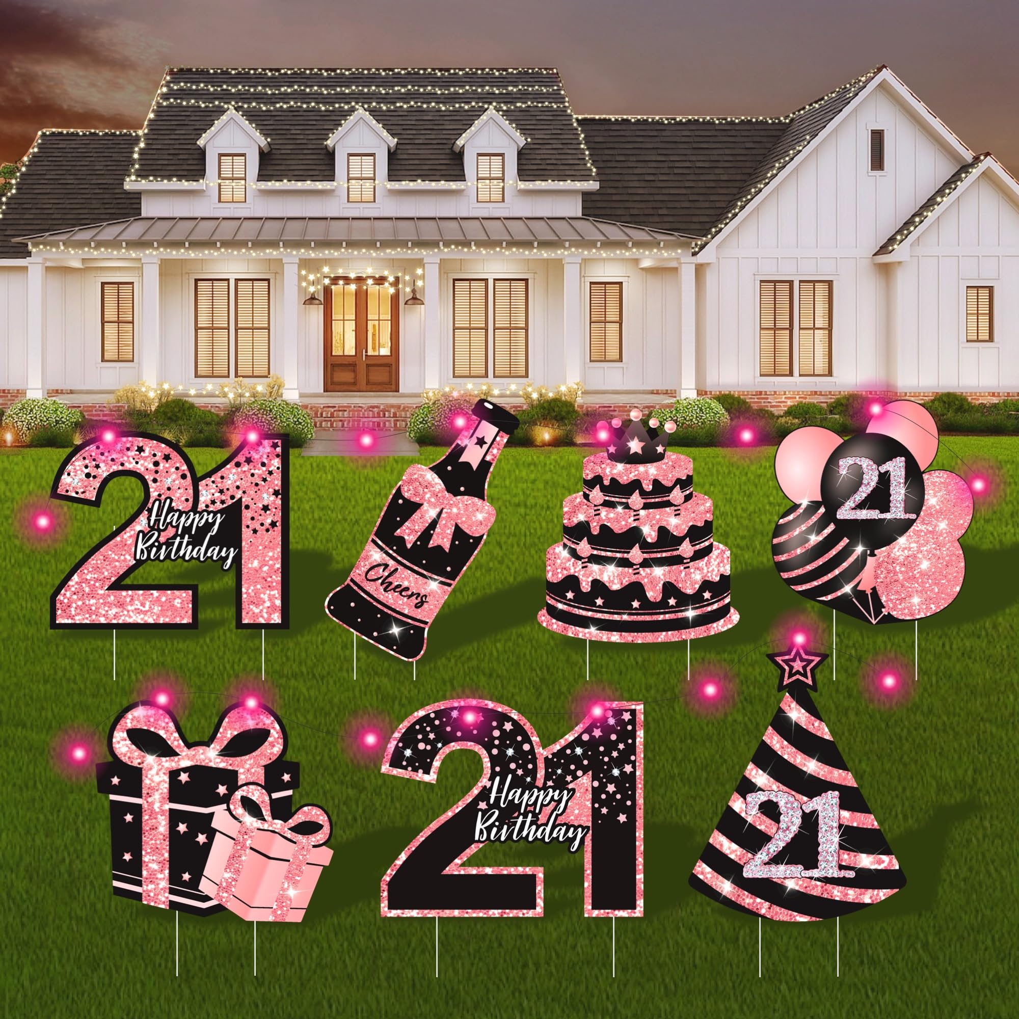 ComboJoy kit frontal con 7 señales rosa y negras para 21 años