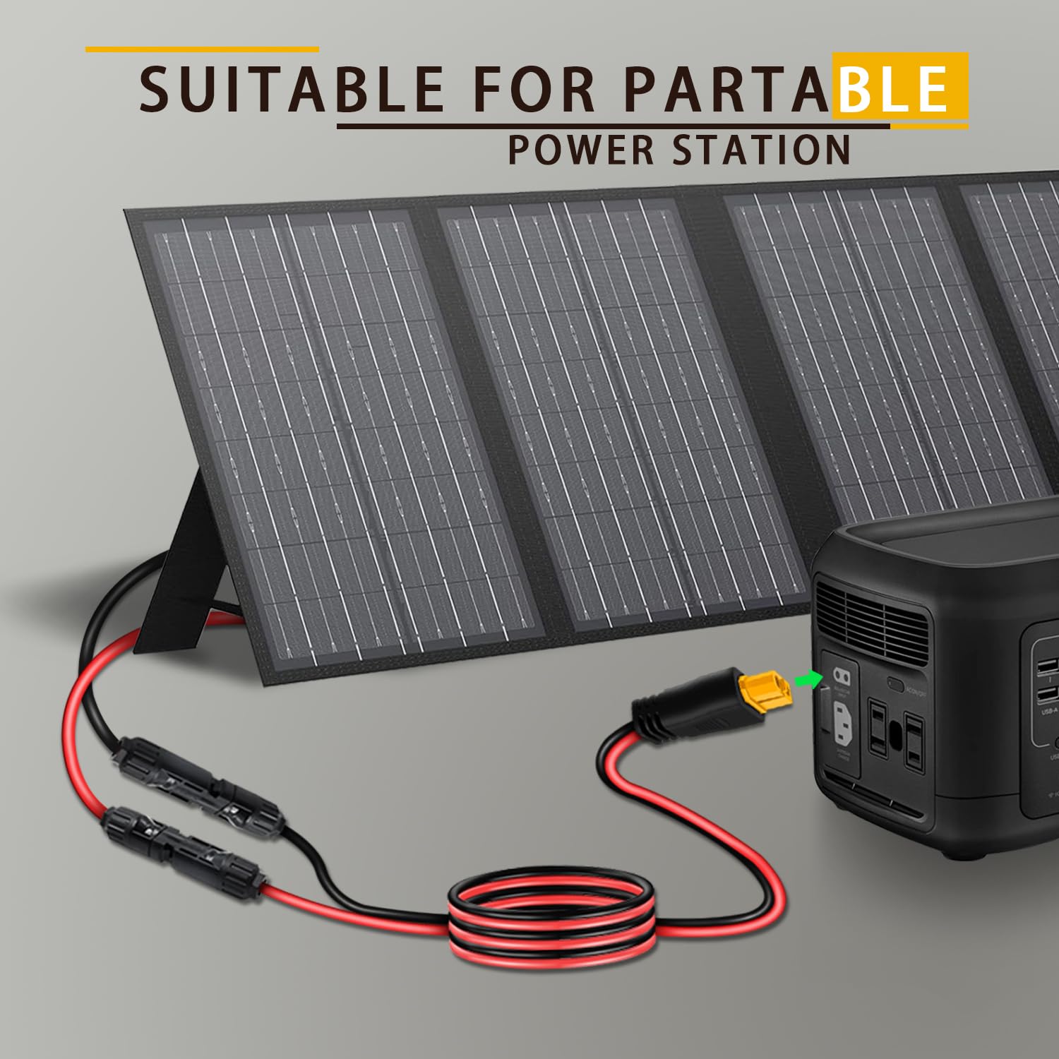 COMeap cable en uso entre panel y generador en camping, conexión práctica