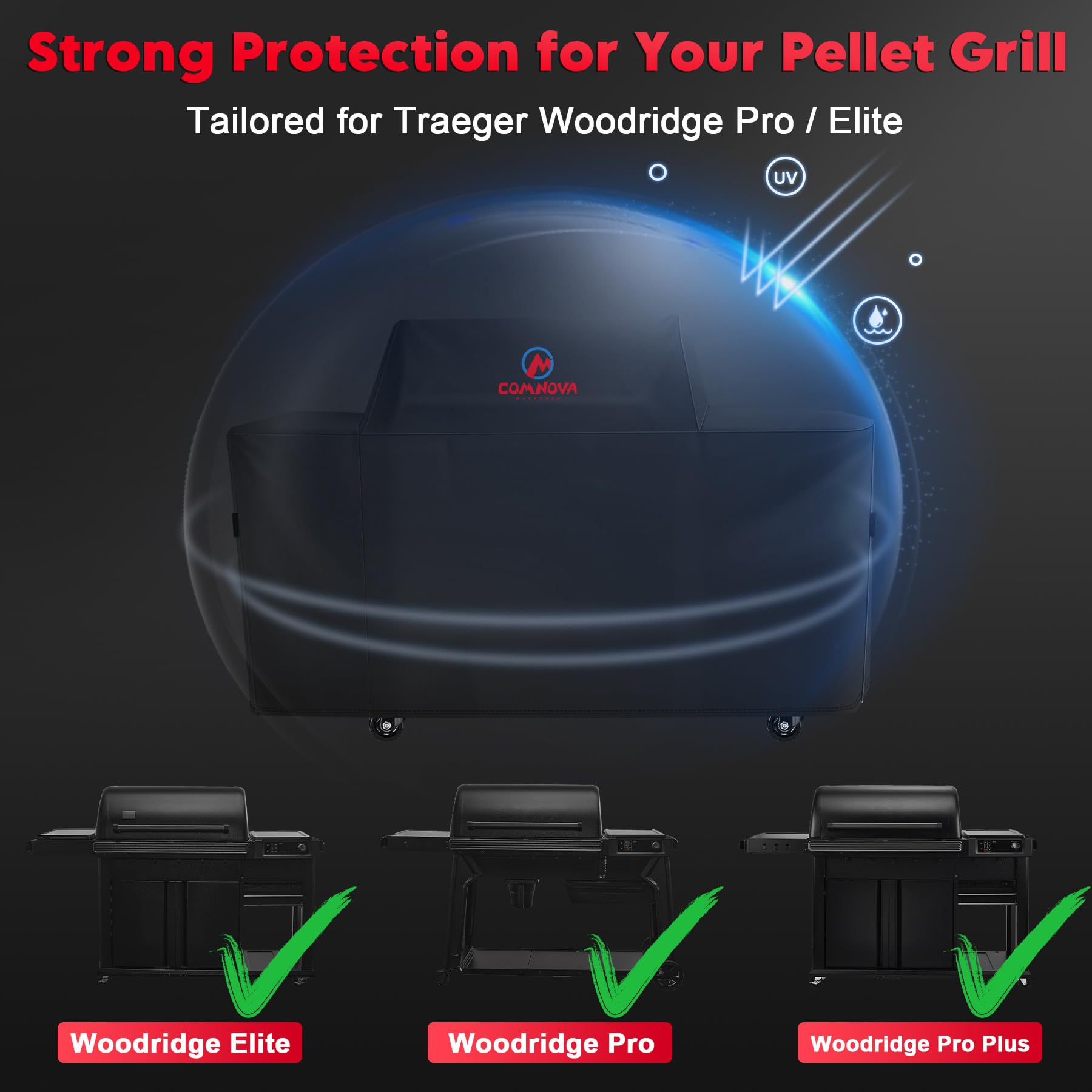 Comnova funda cubriendo parrilla bajo lluvia y nieve para protección exterior