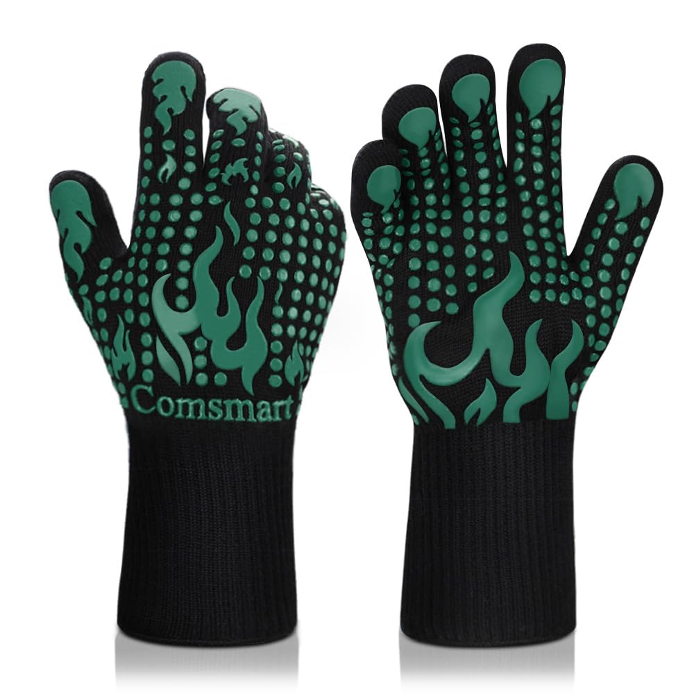 Comsmart guantes frontal mostrando longitud y color verde para protección extendida