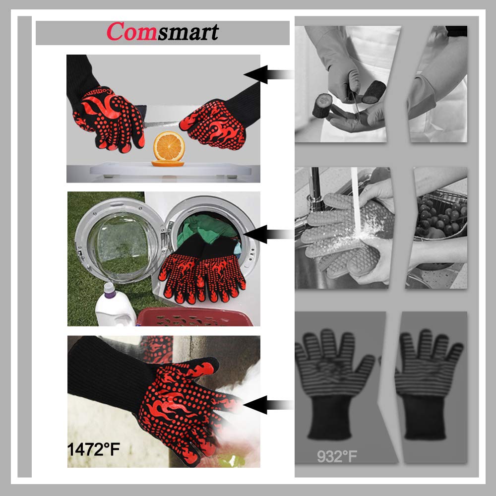 Comsmart guantes junto a una regla para comparar longitud y cobertura