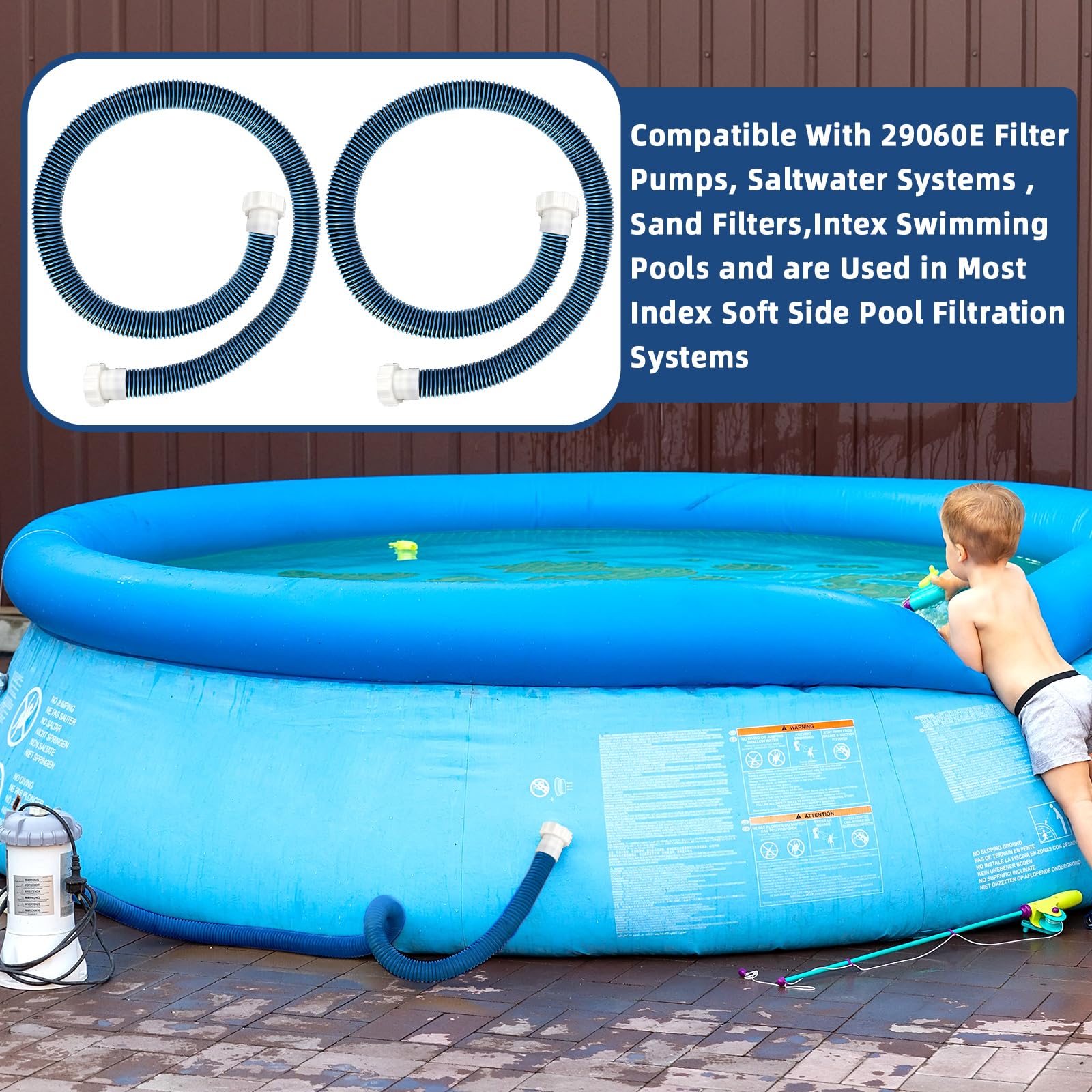 Conderyang manguera instalada en piscina sobre suelo, aspecto estético y resistente