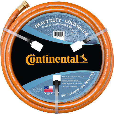 Continental manguera frontal con empaque naranja mostrando longitud y diámetro, durabilidad visible