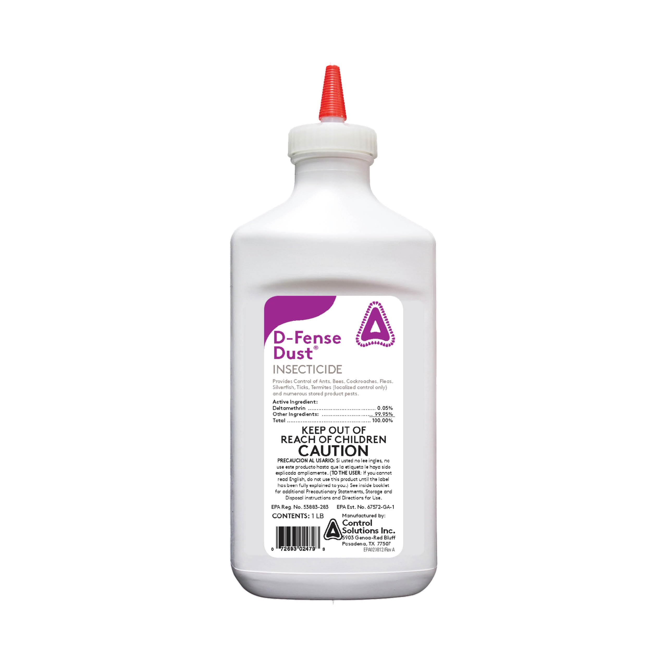Control Solutions frasco frontal de D‑Fense Dust mostrando etiqueta y presentación