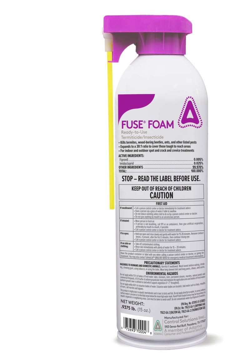 Control Solutions Fuse Foam vista frontal del envase 15 oz mostrando etiqueta y facilidad de uso