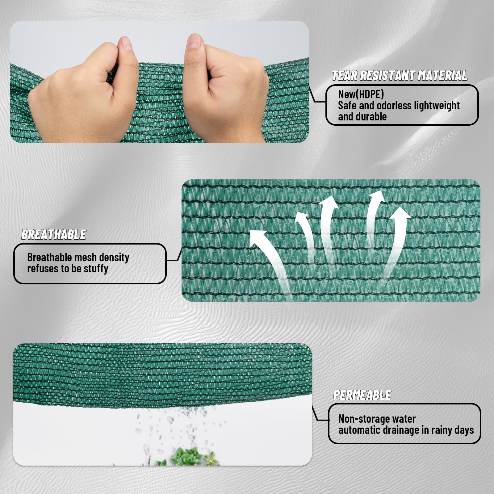 Cool Area etiqueta del material HDPE indicando durabilidad y ausencia de olor