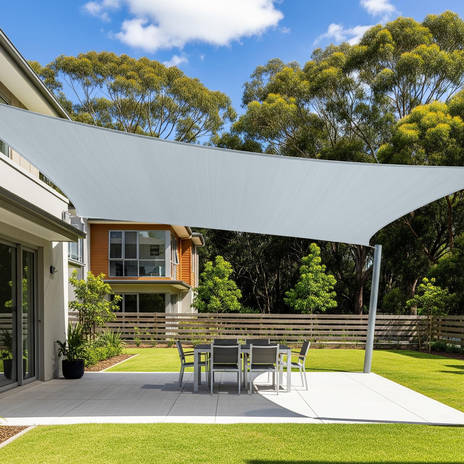 Cool Area vela toldo frontal mostrando forma rectangular y color plata gris