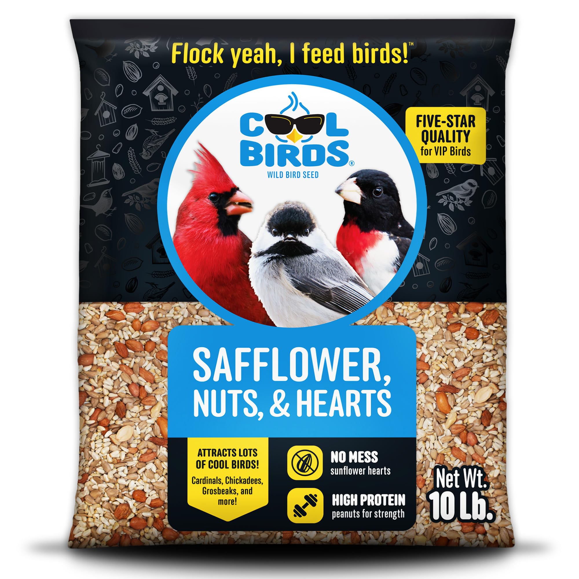 Cool Birds bolsa frontal mostrando diseño y 10 lb para fácil identificación