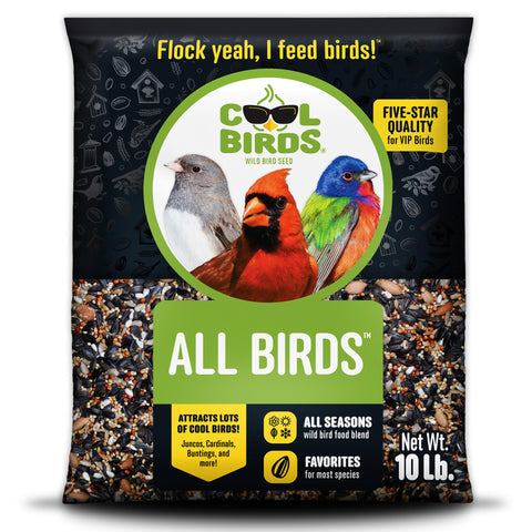 COOL BIRDS frente del empaque mostrando 10 lb para atraer más aves
