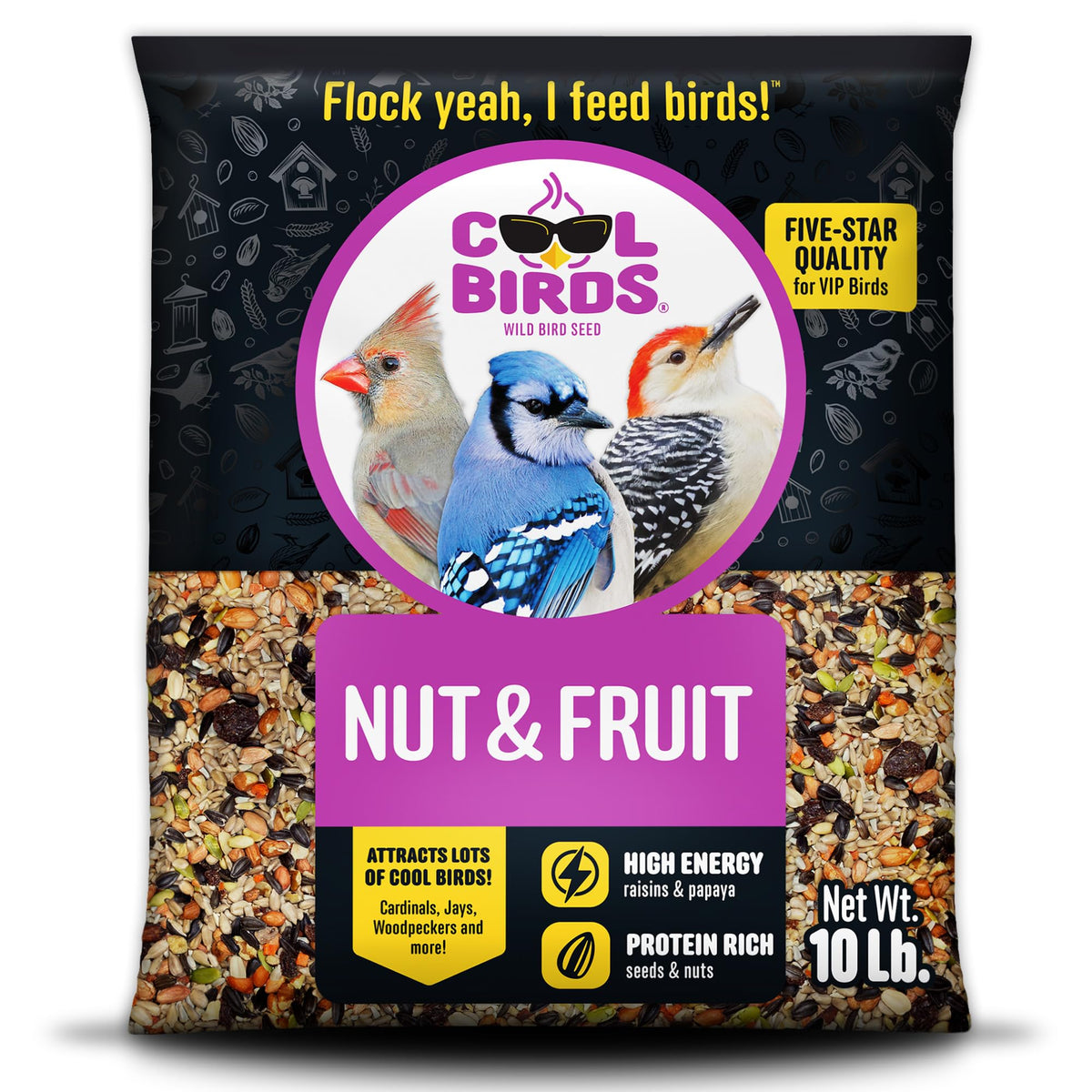 COOL BIRDS paquete frontal 10 lb mostrando mezcla premium y marca