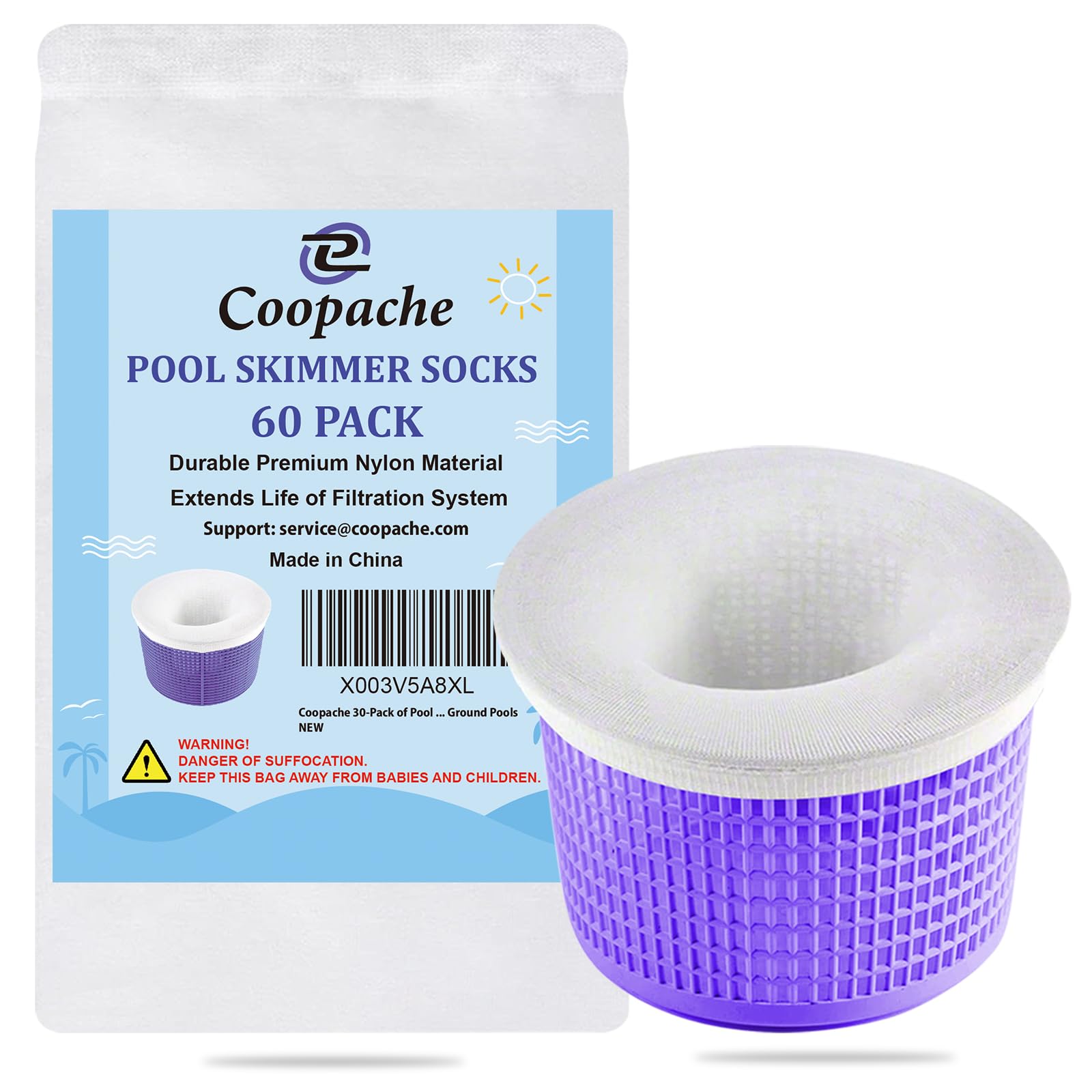 Coopache paquete de 60 fundas para skimmer protege bomba y facilita mantenimiento