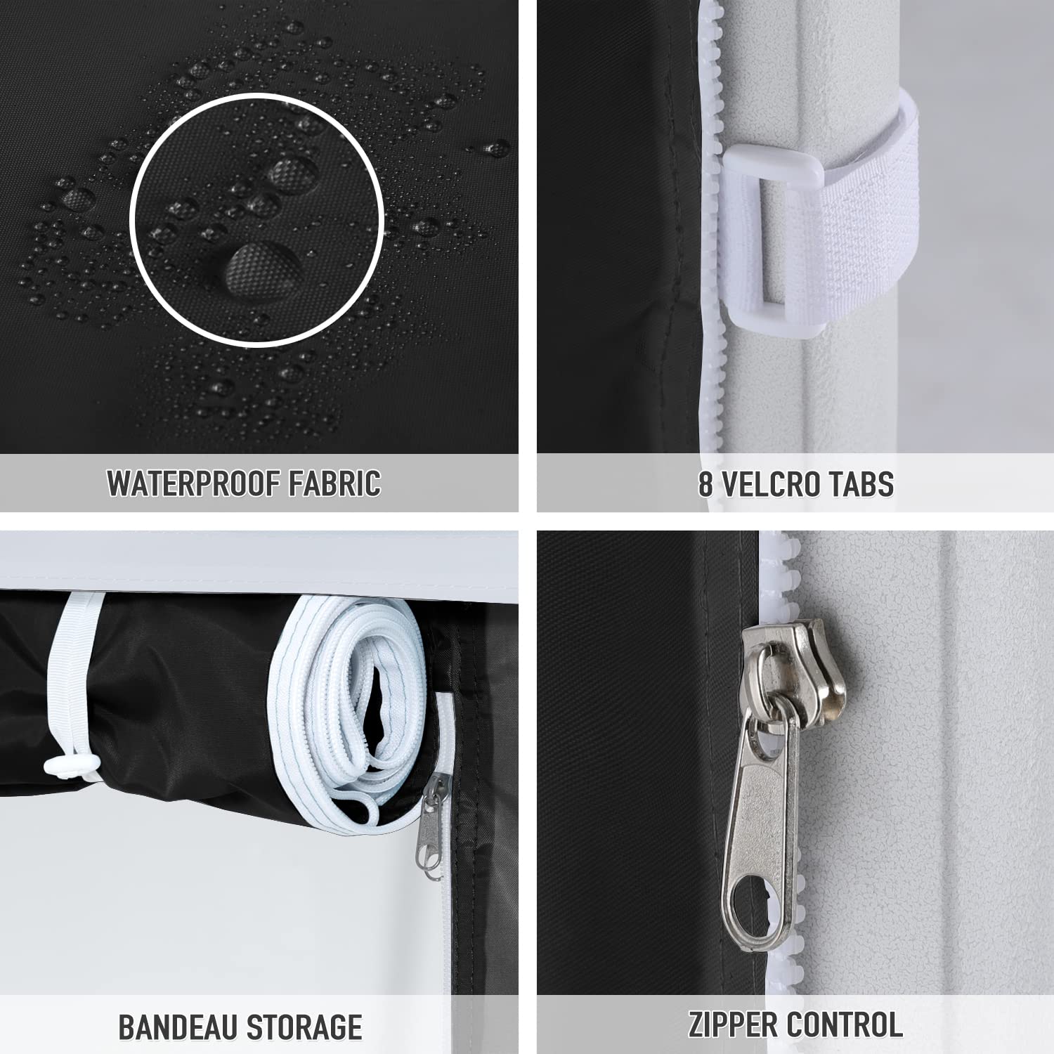 COOSHADE detalle de tiras de velcro y cintas para instalación segura