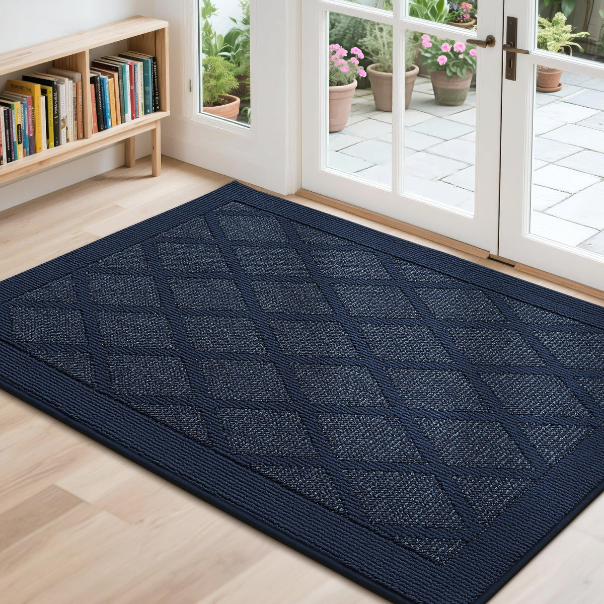 COSY HOMEER felpudo frontal azul muestra absorción y limpieza