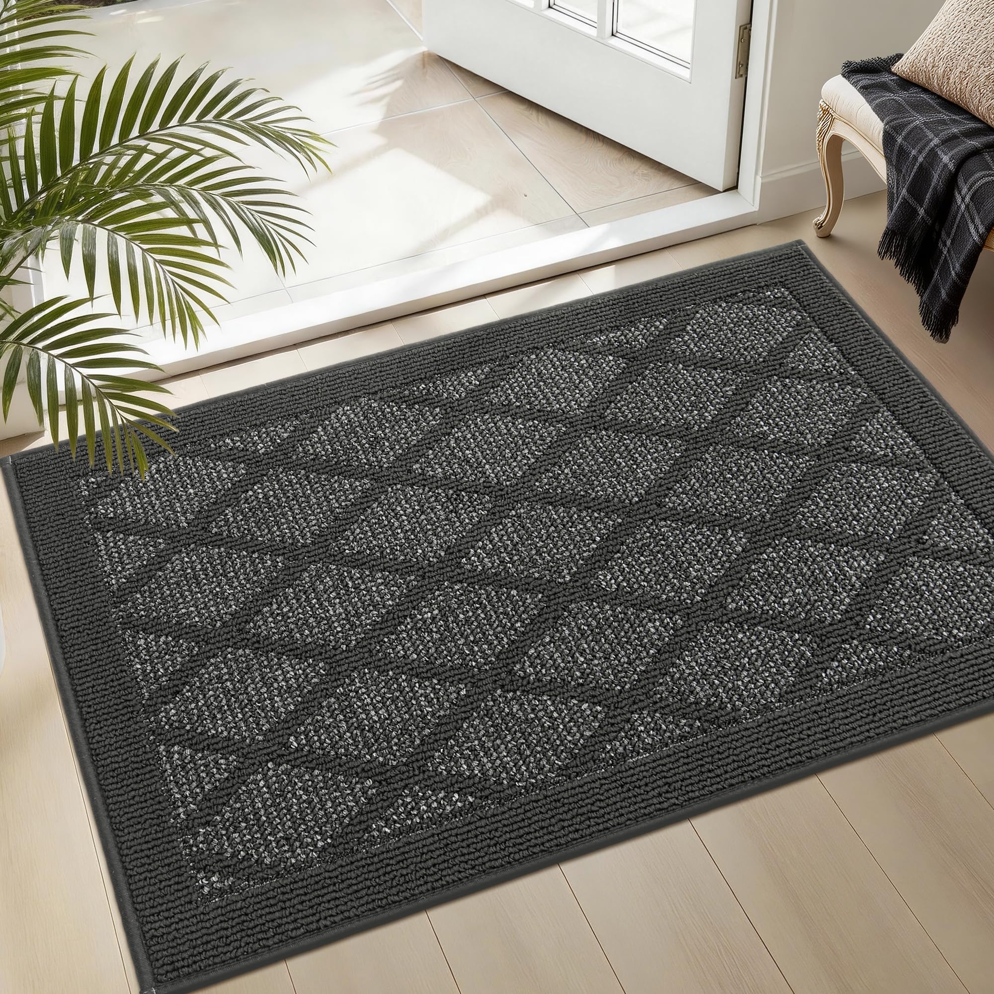 COSY HOMEER felpudo frontal gris oscuro muestra absorción y entrada ordenada