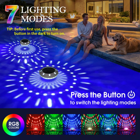 Covfirst luz flotante iluminando una piscina por la noche para una fiesta elegante