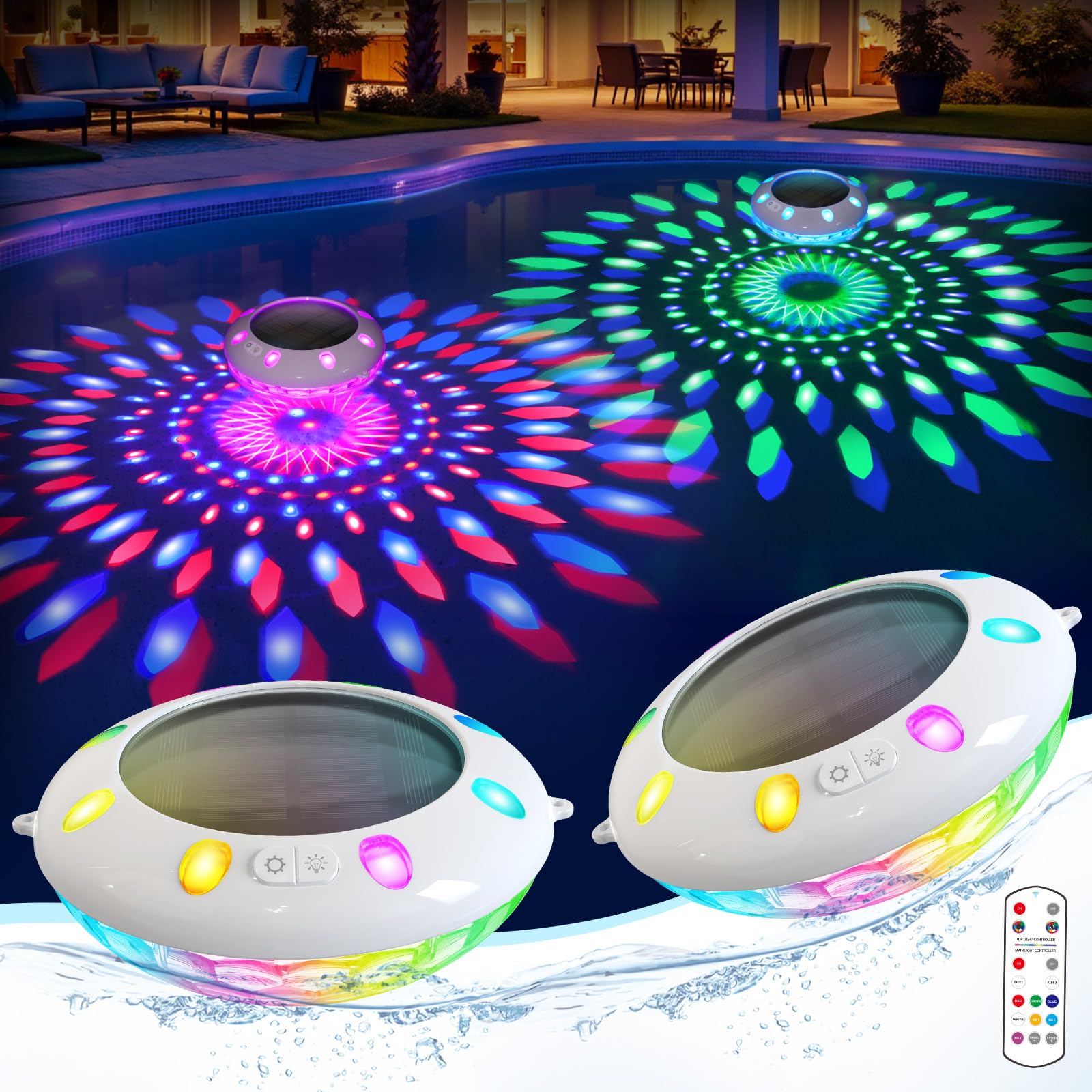 Covfirst luz flotante frontal mostrando diseño y colorido para ambiente nocturno