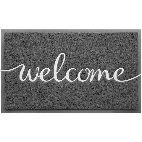 CozyBounty felpudo frontal mostrando el diseño WELCOME y bienvenida duradera