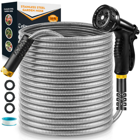 Crixny manguera 50 ft frontal mostrando longitud y acabado resistente