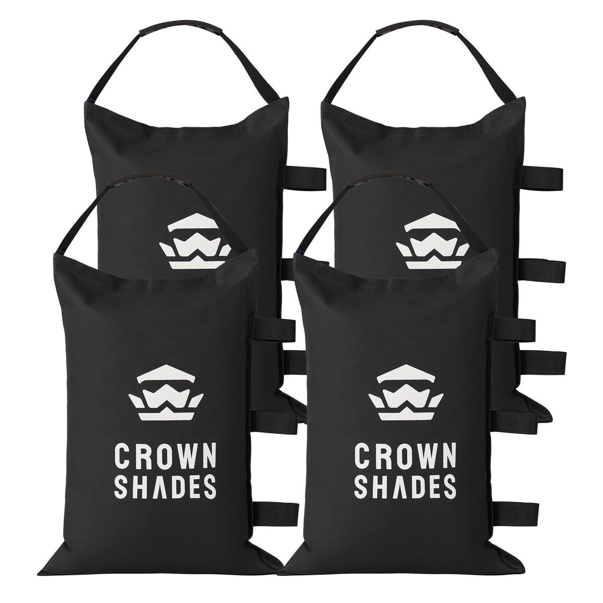 CROWN SHADES frontal del saco negro mostrando diseño y sujeción