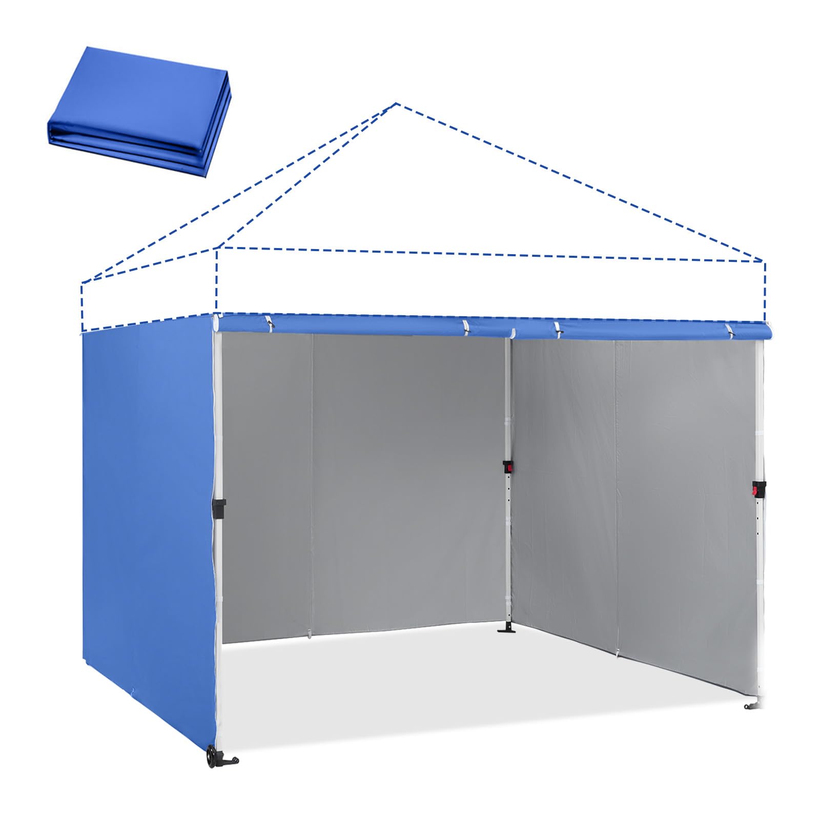 CROWN SHADES panel frontal azul mostrando protección y cobertura