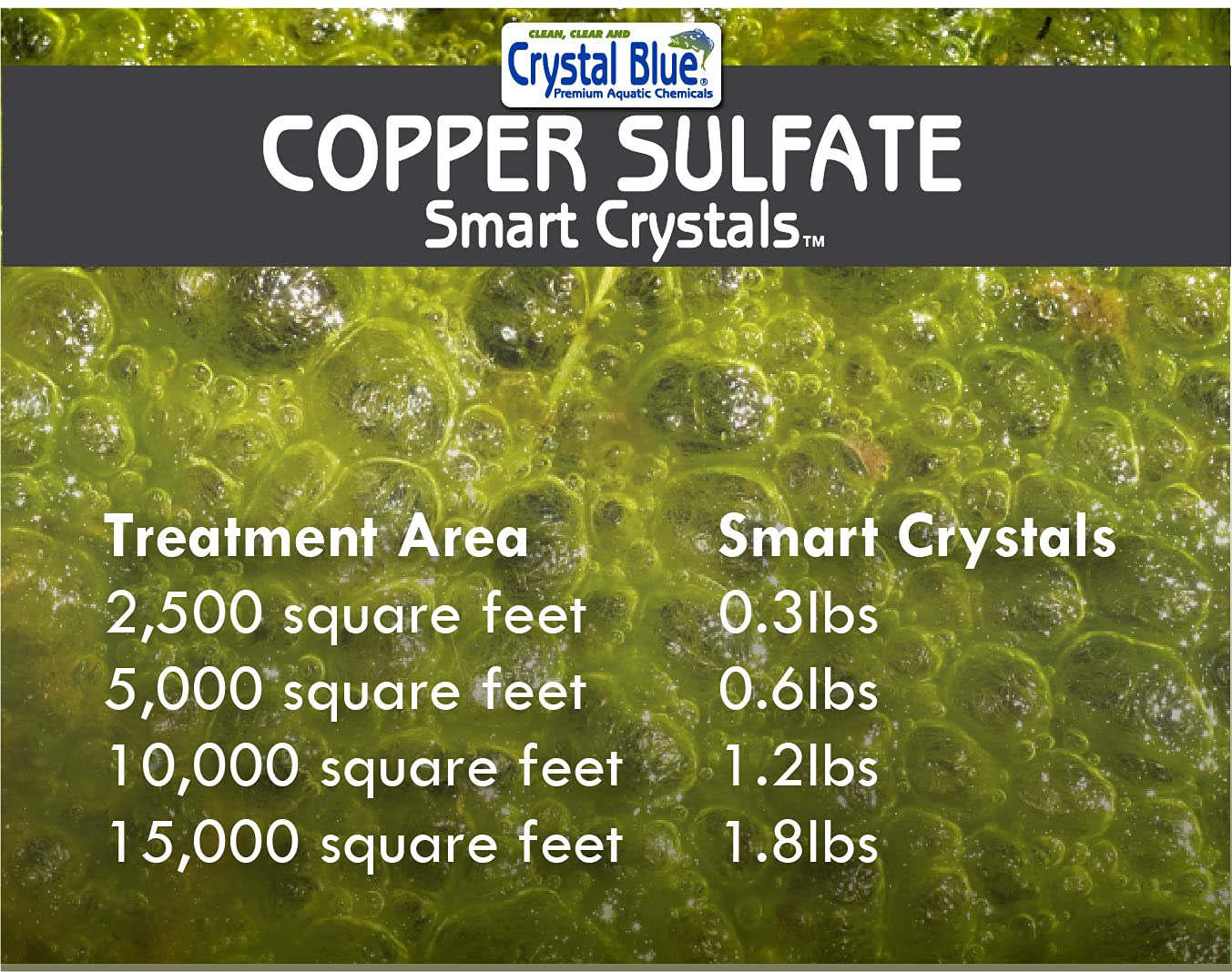 Crystal Blue producto en un estanque grande para tratamiento de algas
