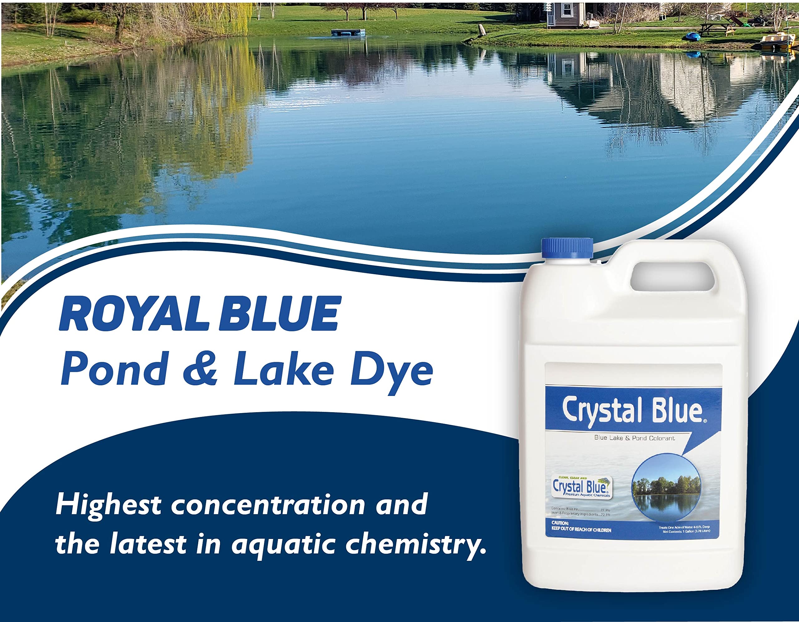 Crystal Blue etiqueta en primer plano indicando instrucciones y beneficios