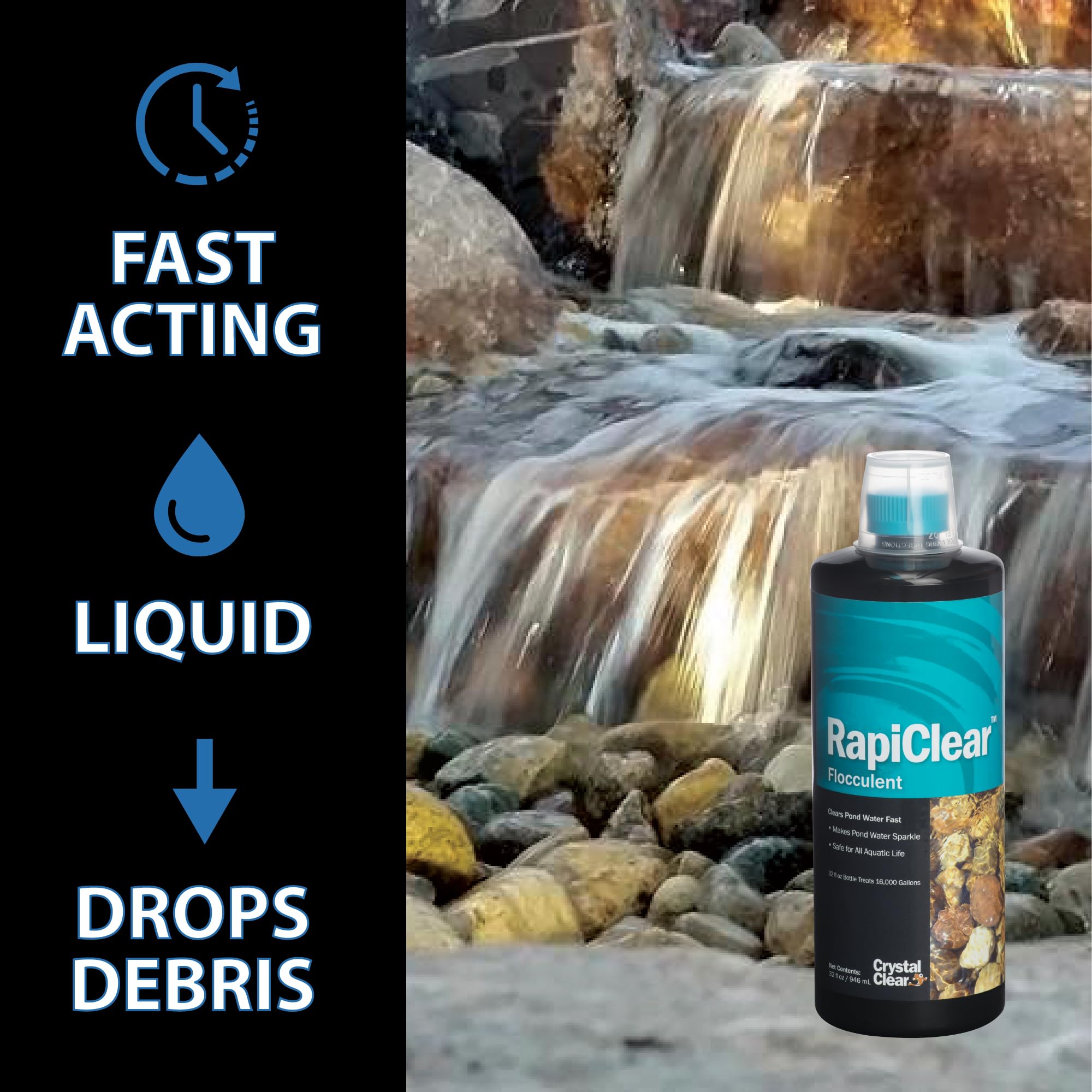 CrystalClear comparación antes y después mostrando agua más clara y saludable