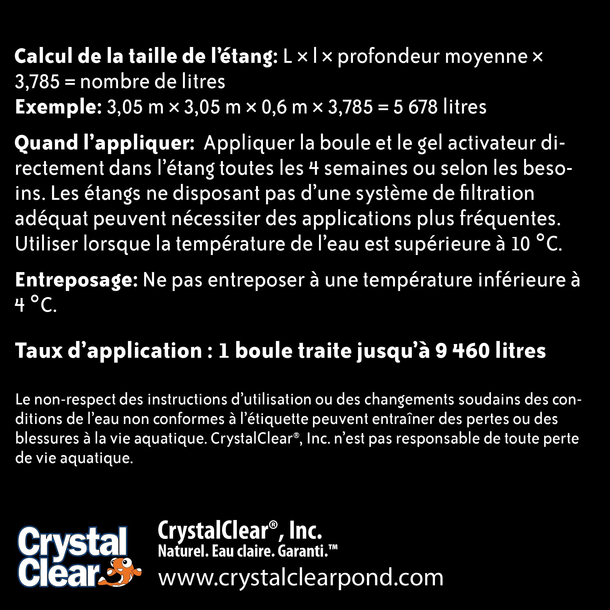 CrystalClear bola flotando en estanque muestra aplicación fácil y protección acuática