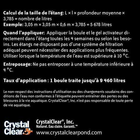 CrystalClear bola flotando en estanque muestra aplicación fácil y protección acuática